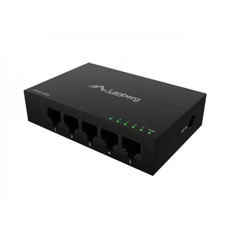 Tinklo jungiklis LANBERG DSM1-1005 5x 1 Gb/s nevaldomas stalinis, metalinis korpusas, 12V