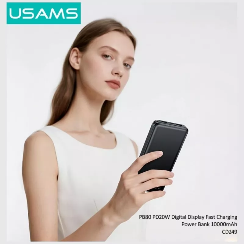 Nešiojamas powerbank usams PB80 10000mAh 20W PD baltas