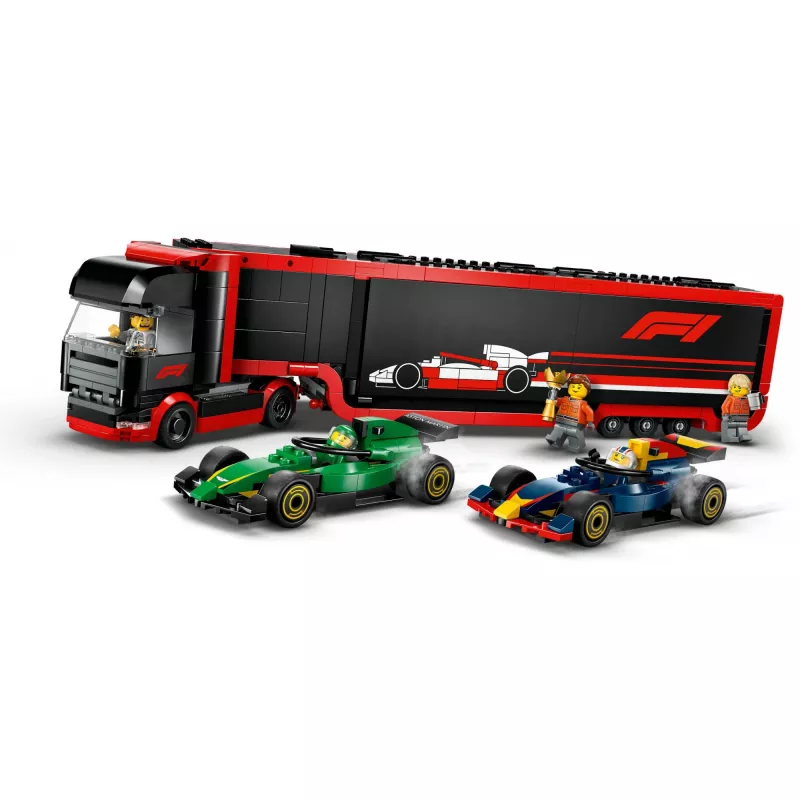 LEGO CITY 60445 F1 sunkvežimis su RB20 ir AMR24 F1 automobiliais