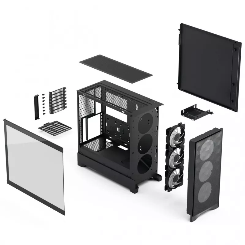 PC korpusas Fractal Design Pop 2 Air Black TG RGB Midi bokštas — ATX/Micro‑ATX/Mini‑ITX, 3x120mm priekyje, 1x120mm gale, 2,5 colio+3,5 colio lizdai