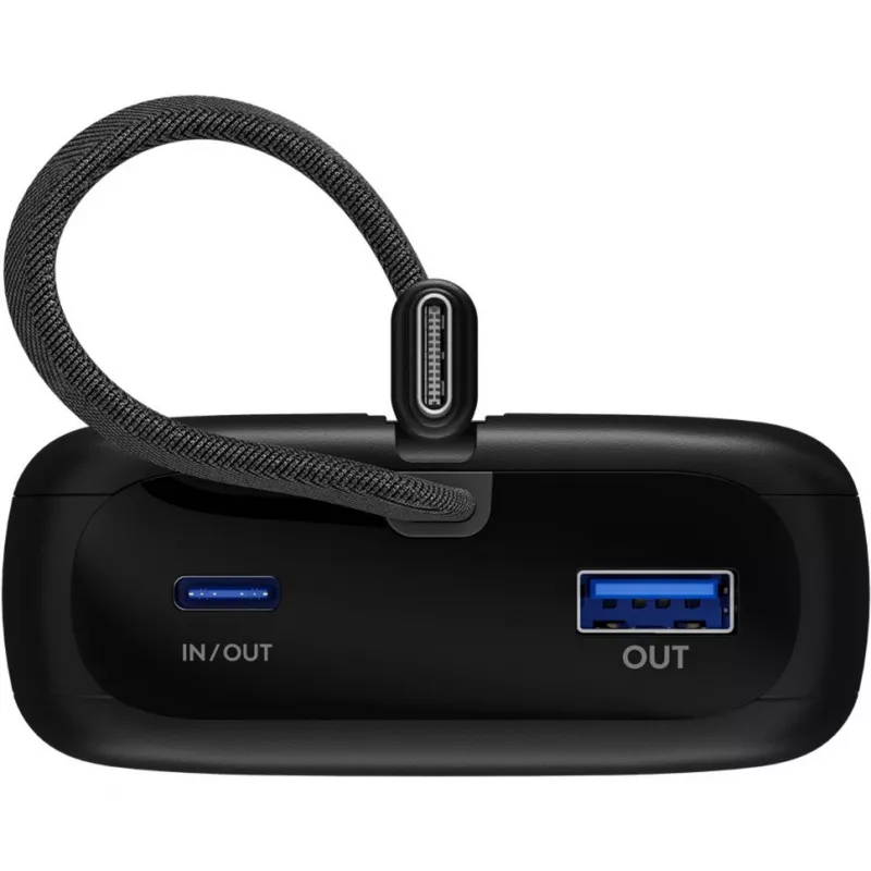 Powerbank 20.000 mAh su integruotu USB-C laidu 13 cm, 30 W (juoda, 20 Ah, 1x USB-A, 2x USB-C, PD, QC)