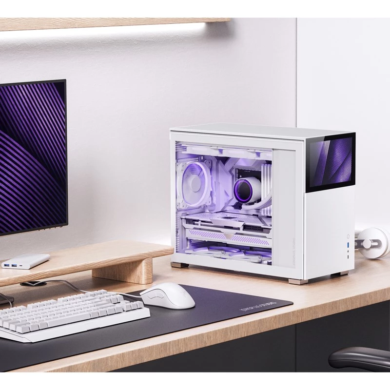 Jonsbo D31 Screen Micro-ATX PC korpusas su grūdinto stiklo plokšte, baltas