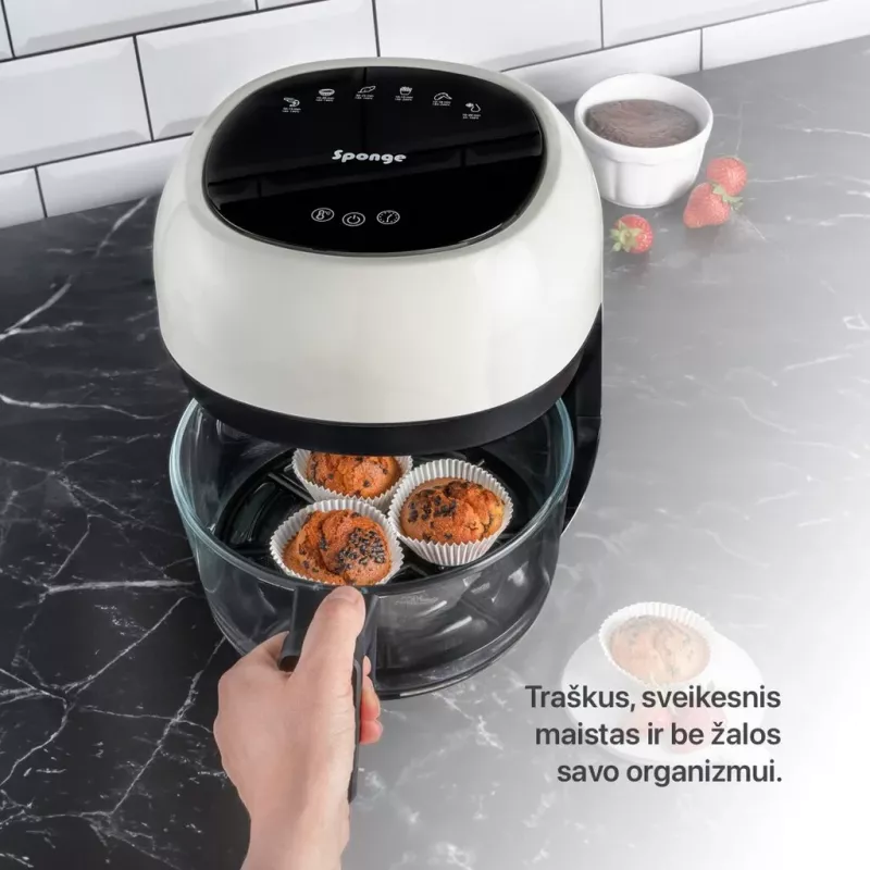 Kepimo puodas Sponge Air Fryer stiklinis 4L skaidrus dizainas
