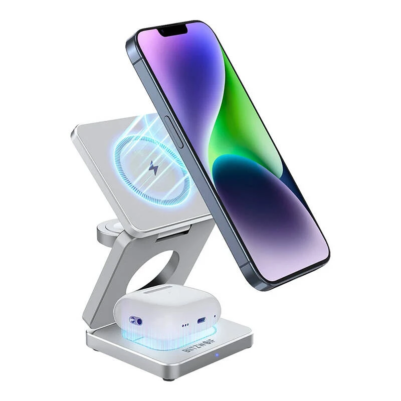 Belaidė įkrovimo stotelė BlitzWolf BW-IW30 3-in-1 greitasis įkrovimas iPhone ir Samsung, 3 įrenginių belaidis įkrovimas