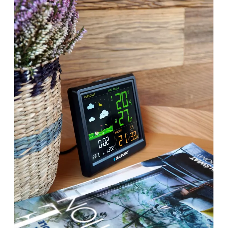 Oro stotelė BLAUPUNKT WS25BK – vidaus ir lauko temperatūros bei drėgmės matuoklis, juoda, 1 jutiklis, LCD ekranas