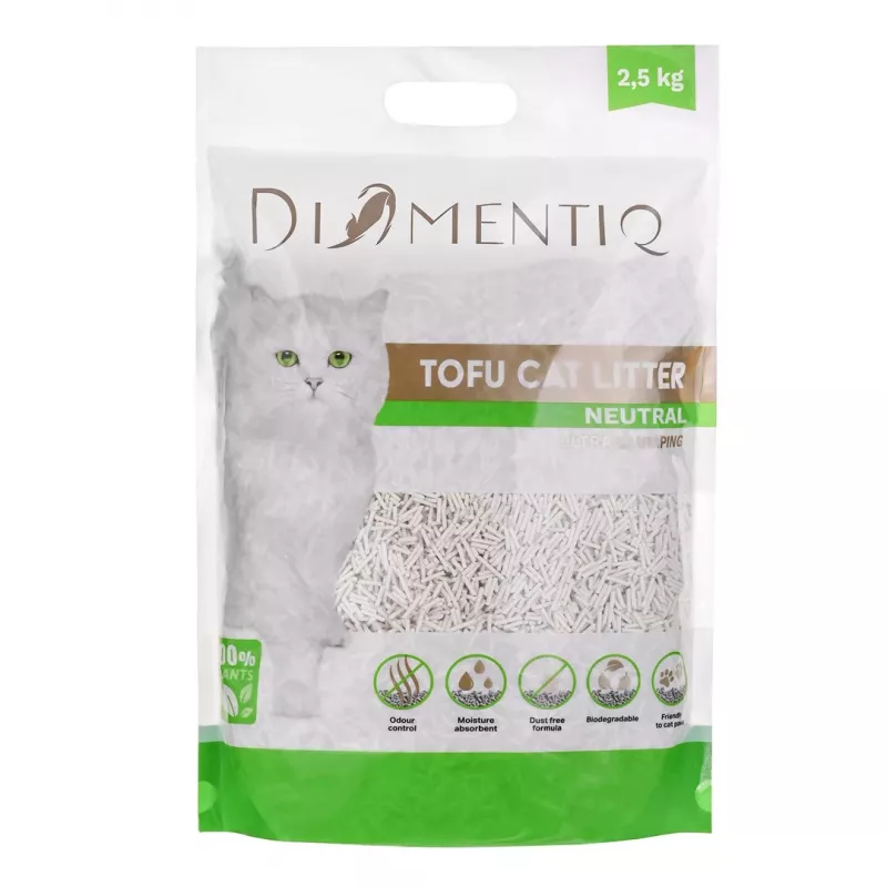 DIAMENTIQ Tofu Neutral Ultra clumping - augalinis kraikas - 2,5 kg