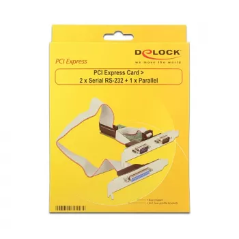 PCI Express praplėtimo kortelė Delock 89556 su dviem RS-232 prievadais ir lygiagrečiuoju prievadu