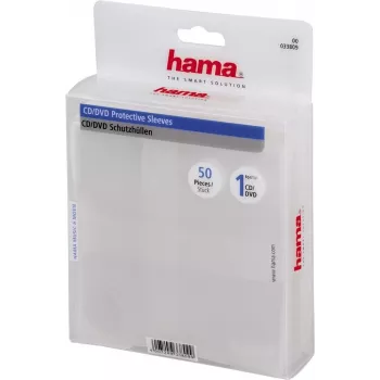 Hama CD/DVD apsauginiai maišeliai, pakuotė po 50 vienetų, skaidrūs