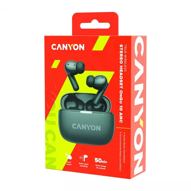 Canyon CNS-TWS10BK Ausinės ir ausų įdėklai True Wireless Stereo (TWS) Į ausį Skambučiai/Muzika/Sportas/Kasdienis naudojimas USB Type-C Bluetooth Juodos (CNS-TWS10BK)