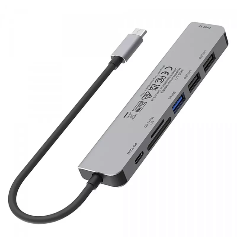 USB-C HUB Unitek 7v1 Aliuminis PD 100W 5 Gbps – kelių prievadų adapteris su Power Delivery