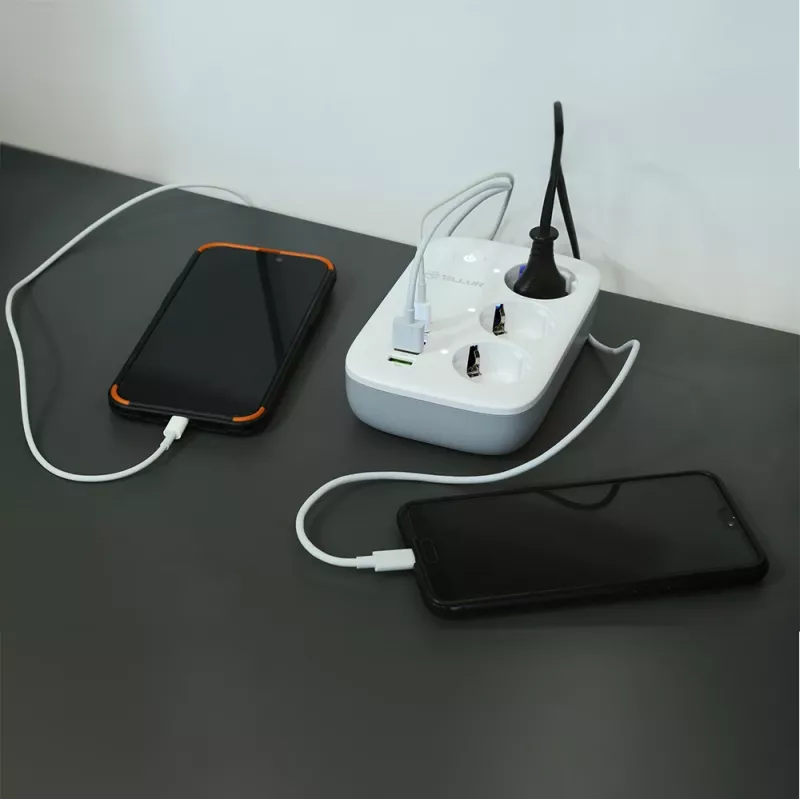 Tellur TLL331521 Smart WiFi maitinimo blokas su 3 kištukiniais lizdais, PD 30W, QC 18W