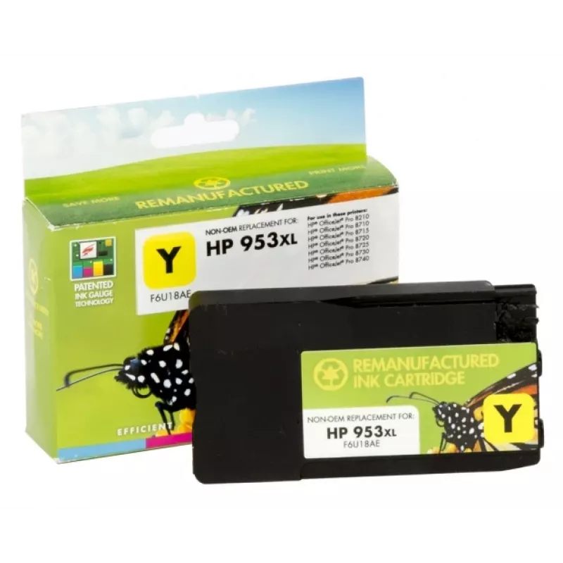 Suderinama rašalinė kasetė Static Control HP 953XL (F6U18AE), geltona (nauja mikroschema)
