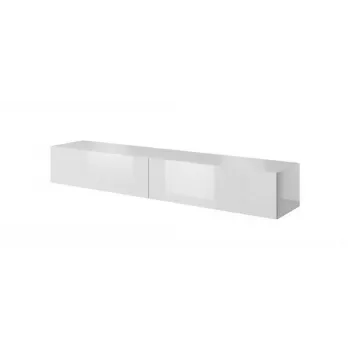 TV stovas Cama Meble SLIDE 200 – 2000×400×300 mm, baltas blizgus MDF viršus, baltas rėmas