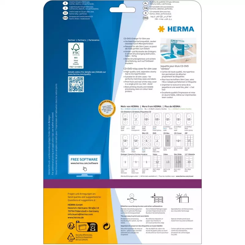CD/DVD įdėklas HERMA 121x242 mm, 25 lapų