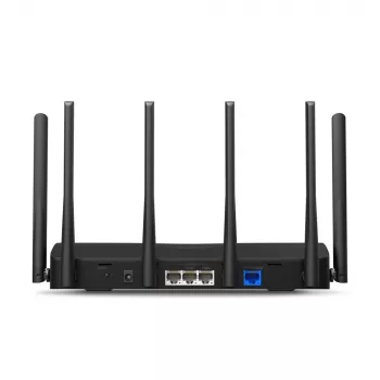 Stalinis maršrutizatorius MERCUSYS MR47BE — trijų juostų Wi‑Fi 7 (2.4/5/6 GHz), 9300 Mbps, 3× RJ‑45, 2.5GbE, 6 išorinių antenų