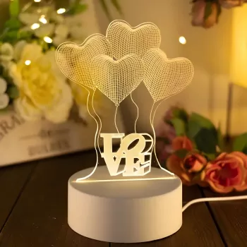 Nakties šviestuvas Extralink HOME 3D optinė iliuzija Keturios širdys USB lovos lempa