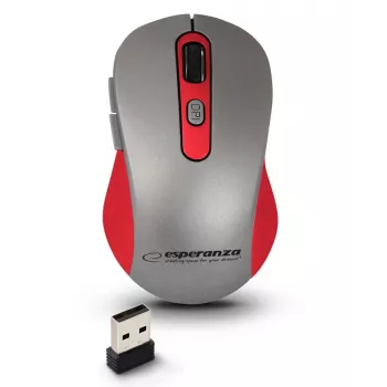 Belaidė optinė pelė ESPERANZA EM131R 2.4 GHz, 1600 DPI, tinkama abiem rankoms, nano USB imtuvas, 6 mygtukai, pilka