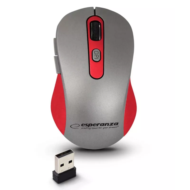 Belaidė optinė pelė ESPERANZA EM131R 2.4 GHz, 1600 DPI, tinkama abiem rankoms, nano USB imtuvas, 6 mygtukai, pilka