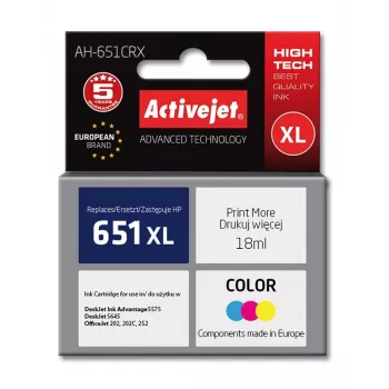 Activejet AH-651CRX rašalo kasetė (HP 651 C2P11AE atitikmuo; Premium; 18 ml; spalvota)