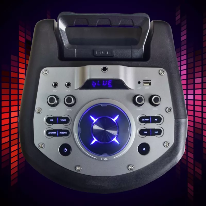 Nešiojamas Bluetooth karaoke garsiakalbis MANTA SPK0803B140 140W, su baterija, MIC/USB/microSD, FM, ekvalaizeriu, ratukais