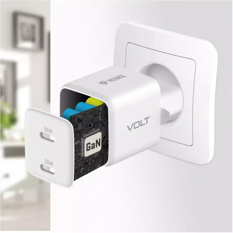 Sieninis USB-C įkroviklis YENKEE G35D 2x18W Power Delivery 3.0 3A