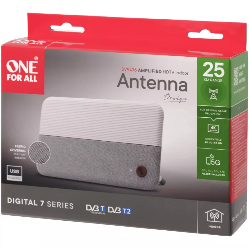 One for All DVB-T2 1080p audinio antena balta SV9436-5G (SV9436-5G)