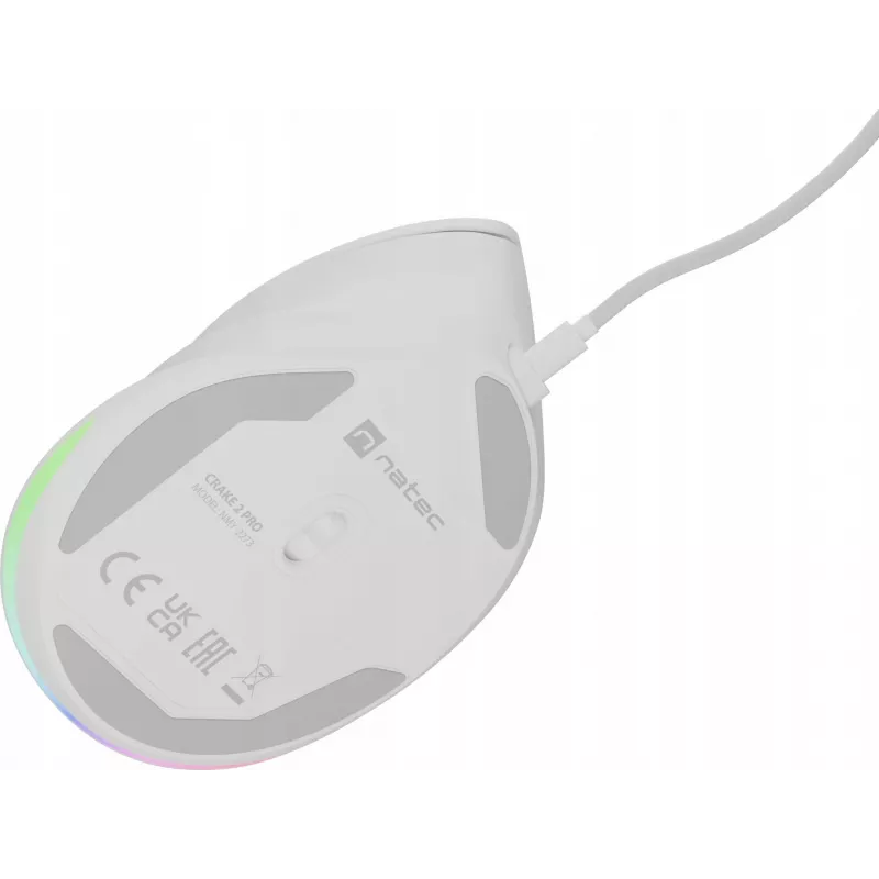NATEC Crake 2 Pro vertikali pelė, dešinei rankai, USB-A, optinė, 12800 DPI, balta