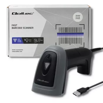 Nešiojamas brūkšninių kodų skaitytuvas QOLTEC 50863 – 1D/2D, USB, LED, juodas, 5V, 1,8 m laidas