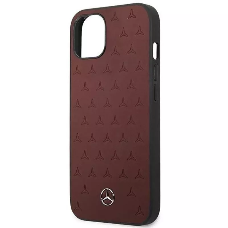 Mercedes MEHCP13SPSQRE iPhone 13 mini 5,4 raudonas kietas dėklas su odine žvaigždžių rašto apdaila
