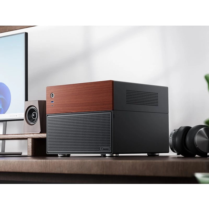 Jonsbo N4 Microtower korpusas juodas tvirtas plieninis kompaktiškas PC dėklas
