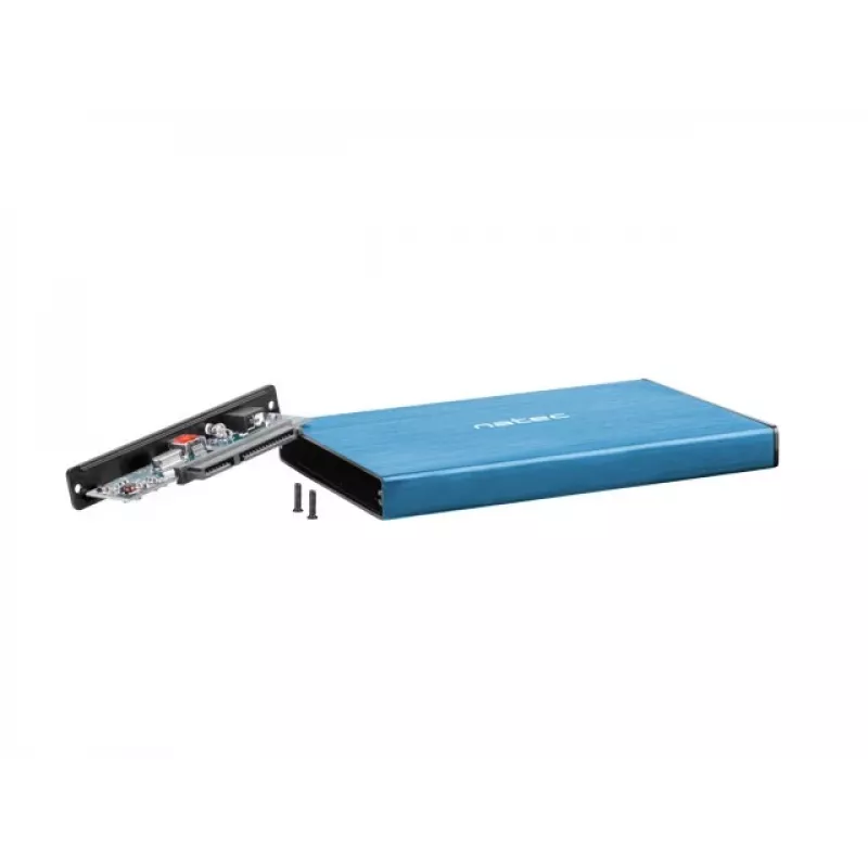 Išorinis dėklas HDD/SSD NATEC Rhino GO 2,5 colio — USB 3.0, SATA III, iki 4 TB, 9,5 mm, aliuminis, mėlynas