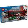 LEGO CITY 60445 F1 sunkvežimis su RB20 ir AMR24 F1 automobiliais