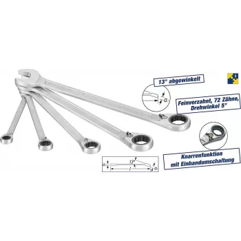 Raktų rinkinys HAZET 606/5 – 8,10,13,17,19 mm – chromuotas – blizgus – 13° – Vokietija