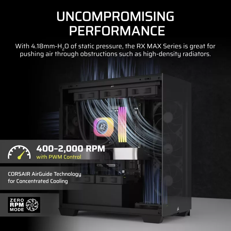 Corsair iCUE LINK RX120 MAX 120 mm korpuso ventiliatorius - juodas