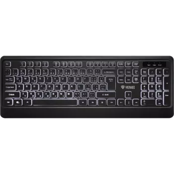 Klaviatūra su foniniu apšvietimu, tyli, žemo profilio klavišais, USB