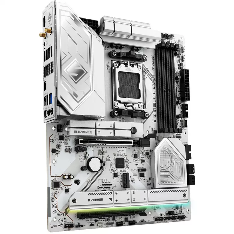 Motininė plokštė ASROCK B850 Steel Legend WiFi ATX — AMD B850, Socket AM5, DDR5, 4x DIMM, 4x M.2, Wi‑Fi 7, 2.5Gb LAN