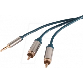 Garso kabelis ShiverPeaks SP30832-5-SLIM 5m 3,5mm 2xRCA mėlynas chromuotas