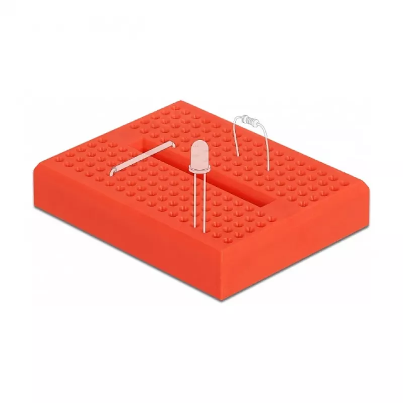 Breadboard DELOCK 18318 – plastikinė litavimo nereikalaujanti prototipų plokštė, 36 × 46 × 10 mm, raudona