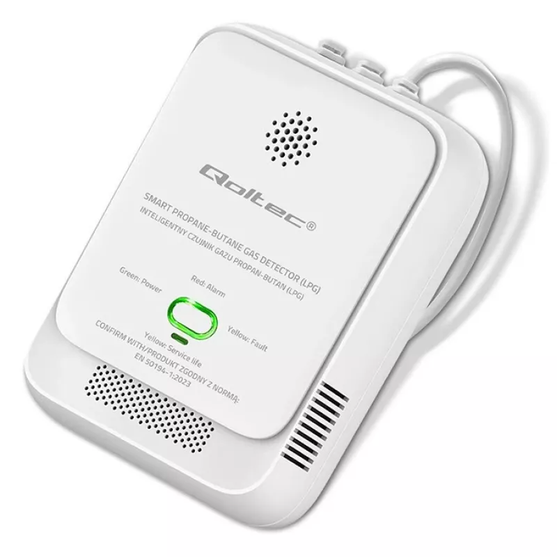 Dujų nuotėkio detektorius QOLTEC 52652 – propano/butano (LPG) jutiklis, 85 dB signalas, LED indikatorius