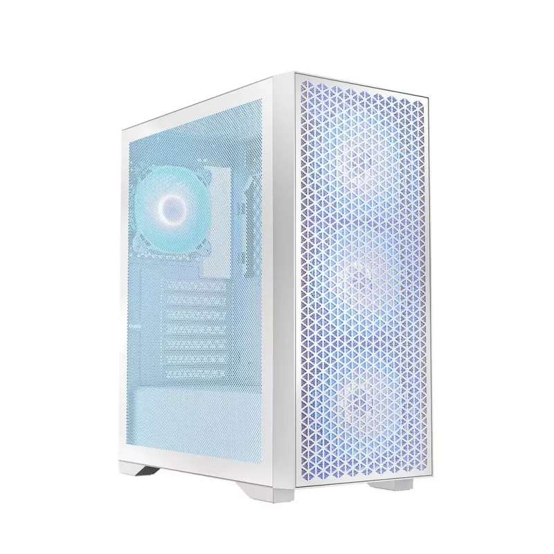 PC korpusas LOGIC Dart Pro Midi ARGB baltas — Midi Tower, ATX, 456×200×385 mm, max GPU 34 cm, CPU aušintuvo aukštis 155 mm, 3x120mm priekyje + 1x120mm gale, USB 3.0 x2, USB-C x1