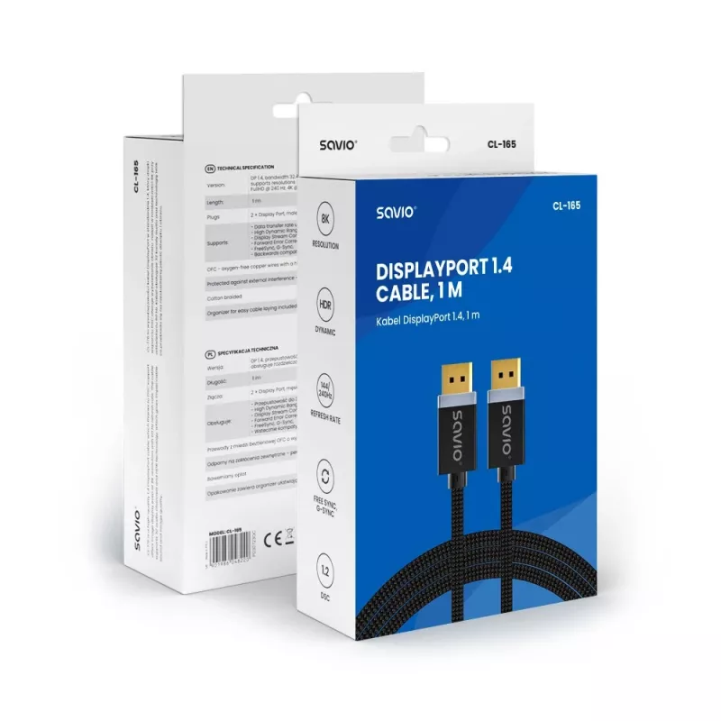 DisplayPort kabelis Savio CL-165 1 m juodas