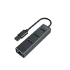 SAVIO USB-A stotelė su RJ-45 Gigabit Ethernet AK-57 — 3× USB-A + RJ-45, USB 3.2 Gen 1 Micro‑B pagrindinis, 5 Gbit/s, 4 prievadai, pilka