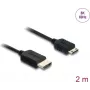 HDMI kabelis DELOCK 81685 — 2 m, HDMI A tipas (vyriškas) į HDMI C tipą (Mini, vyriškas), 48 Gbit/s, iki 7680×4320, auksuoti kontaktai, juodas