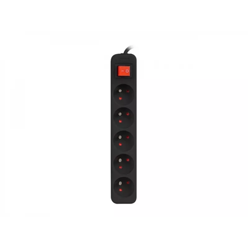 Lanberg PS1-05E-0300-BK ilgintuvas su 5 lizdais, 3 m, juodas, su jungikliu