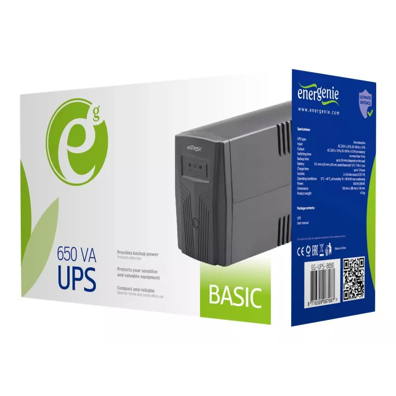 Nepertraukiamo maitinimo šaltinis Gembird EG-UPS-B650 linijinis-interaktyvus 0,65 kVA 390 W