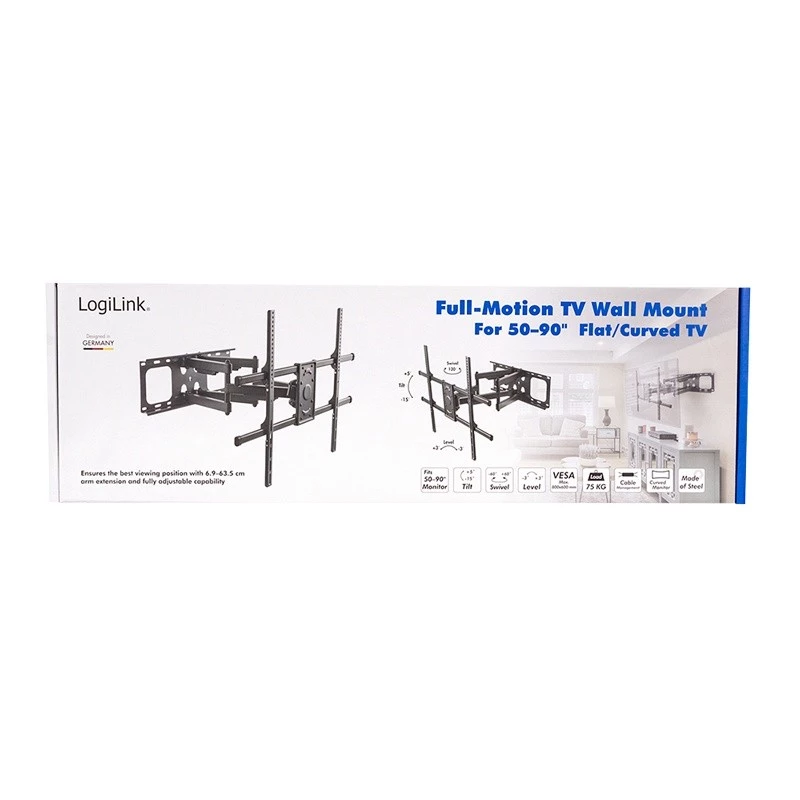 LogiLink TV laikiklis prie sienos 50–90 pakreipiamas pasukamas 75 kg maks.