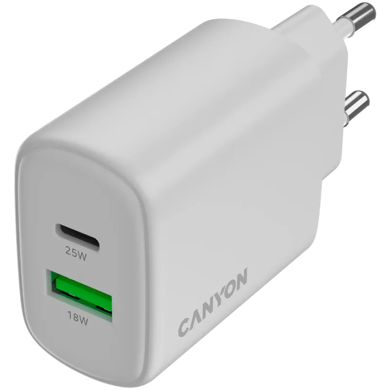 CANYON OnCharge 250 25W 1xPD 1xQC EU baltas įkroviklis