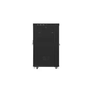 Grindinis serverio spintos korpusas 19 colių 22U 800x1000 stiklinėmis durimis LCD (plokščioje pakuotėje) V2 juodas