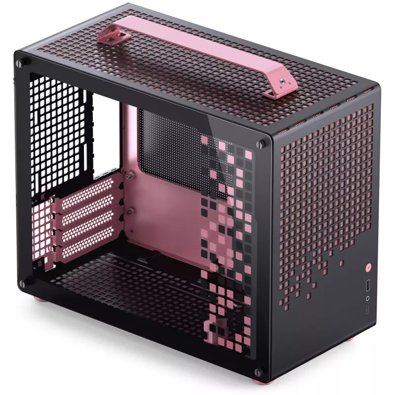 Jonsplus Z20 Black-Pink kompiuterio korpusas – Mini/Micro/Flex-ATX su nešimo rankena