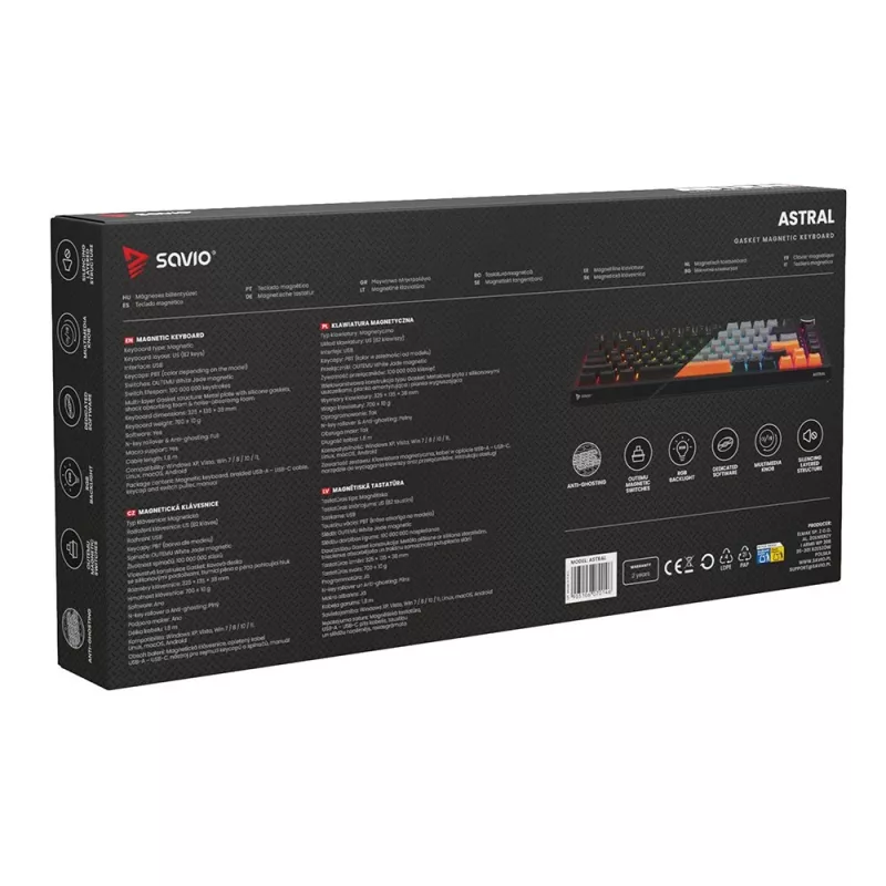Savio ASTRAL BLACK JADE 3 SPALVŲ klaviatūra žaidimams USB QWERTY US International